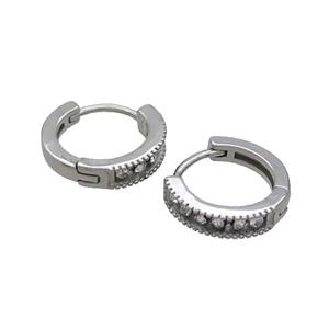 Raw Stainless Steel Hoop Earrings Pave Rhinestone, approx 14mm dia [SSB2405]