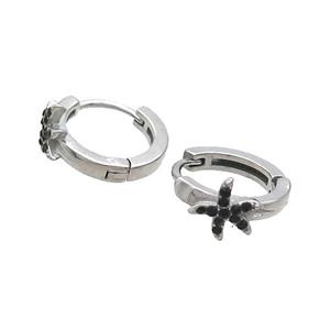 Raw Stainless Steel Hoop Earrings Pave Rhinestone Starfish, approx 7mm, 14mm dia [SSB2409]