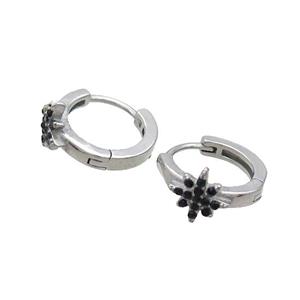 Raw Stainless Steel Hoop Earrings Pave Rhinestone Northstar, approx 7.5mm, 14mm dia [SSB2411]