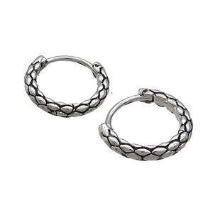 Stainless Steel Hoop Earrings Snakeskin Antique Silver, approx 14mm dia [SSB2428]
