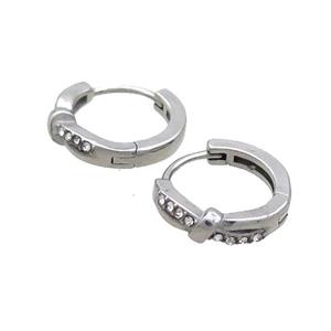 Raw Stainless Steel Hoop Earrings Pave Rhinestone, approx 14mm dia [SSB2434]