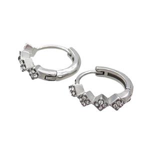Raw Stainless Steel Hoop Earrings Pave Rhinestone, approx 14mm dia [SSB2435]