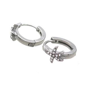 Raw Stainless Steel Hoop Earrings Pave Rhinestone Starfish, approx 14mm dia [SSB2436]