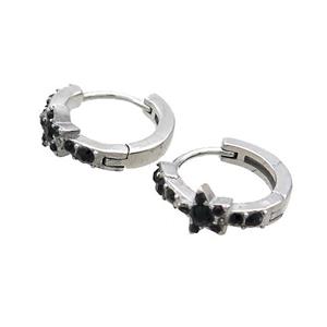 Raw Stainless Steel Hoop Earrings Pave Rhinestone Star, approx 14mm dia [SSB2443]