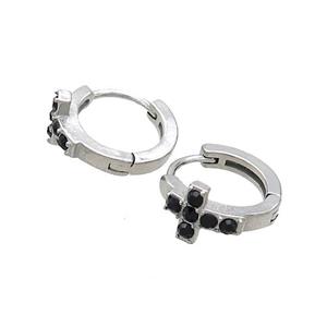 Raw Stainless Steel Hoop Earrings Pave Rhinestone Cross, approx 14mm dia [SSB2445]