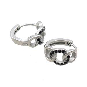 Raw Stainless Steel Hoop Earrings Pave Rhinestone, approx 14mm dia [SSB2446]