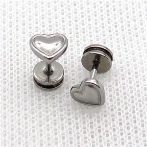 Raw Stainless Steel Stud Earrings Heart, approx 7mm [SSB2447]
