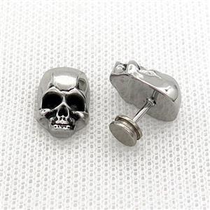 Raw Stainless Steel Stud Earrings Skull, approx 10-16mm [SSB2451]