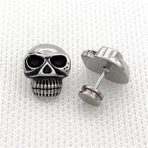 Raw Stainless Steel Stud Earrings Skull, approx 12-13.5mm [SSB2452]