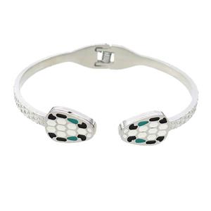 Raw Stainless Steel Bangle Pave Stone Snake, approx 11-15mm, 4mm, 48-55mm dia [SSB2456]