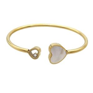 Stainless Steel Pave Shell Heart Gold Plated, approx 15mm, 8mm, 3mm, 48-55mm dia [SSB2461]