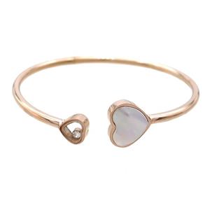 Stainless Steel Pave Shell Heart Rose Gold, approx 15mm, 8mm, 3mm, 48-55mm dia [SSB2462]