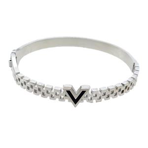 Raw Stainless Steel Bangle V Enamel, approx 10mm, 6mm, 50-58mm dia [SSB2466]