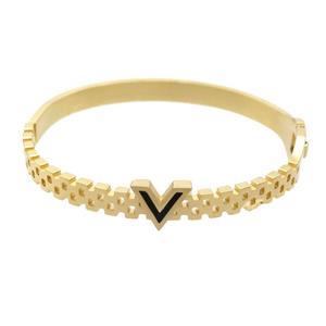 Stainless Steel Bangle Letter-V Enamel Gold Plated, approx 10mm, 6mm, 50-58mm dia [SSB2467]