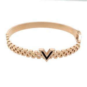 Stainless Steel Bangle V Enamel Rose Gold, approx 10mm, 6mm, 50-58mm dia [SSB2468]