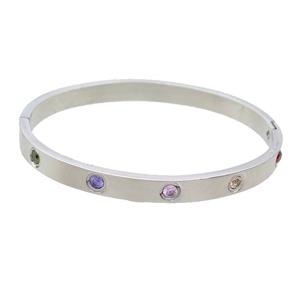 Raw Stainless Steel Bangle Pave Rhinestone, approx 7mm, 55-60mm dia [SSB2469]