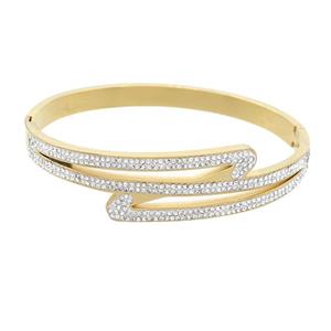 Stainless Steel Bangle Pave Rhinestone Gold Plated, approx 14.5mm, 50-60mm dia [SSB2477]