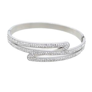 Raw Stainless Steel Bangle Pave Rhinestone, approx 14.5mm, 50-60mm dia [SSB2478]