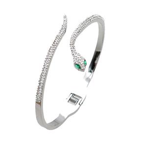 Raw Stainless Steel Bangle Pave Rhinestone Snake, approx 6mm, 50-58mm dia [SSB2479]