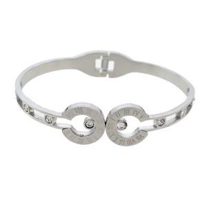 Raw Stainless Steel Bangle Pave Rhinestone, approx 14mm, 45-60mm dia [SSB2482]