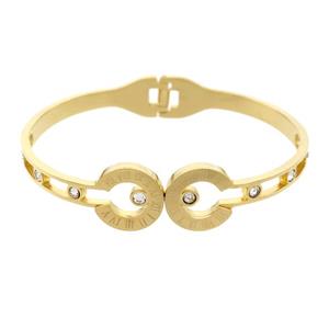 Stainless Steel Bangle Pave Rhinestone Gold Plated, approx 14mm, 45-60mm dia [SSB2483]