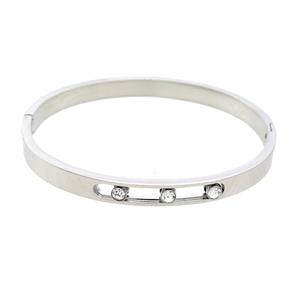 Raw Stainless Steel Bangle Pave Rhinestone, approx 6mm, 50-58mm dia [SSB2484]