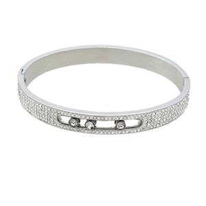 Raw Stainless Steel Bangle Pave Rhinestone, approx 8mm, 50-58mm dia [SSB2486]