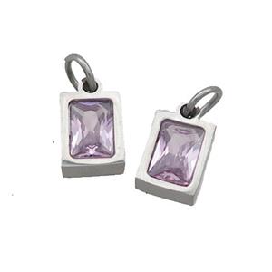 Raw Stainless Steel Pendant Pave Pink Zircon Rectangle, approx 4x6mm [SSB2488]