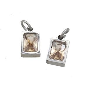 Raw Stainless Steel Pendant Pave Champagne Zircon Rectangle, approx 4x6mm [SSB2489]