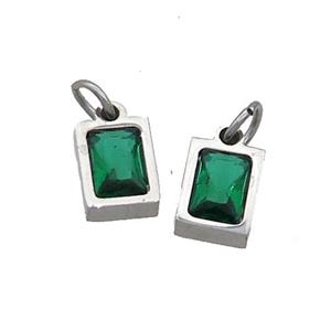 Raw Stainless Steel Pendant Pave Green Zircon Rectangle, approx 4x6mm [SSB2493]