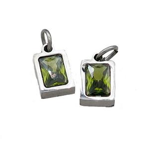 Raw Stainless Steel Pendant Pave Olive Zircon Rectangle, approx 4x6mm [SSB2494]