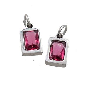 Raw Stainless Steel Pendant Pave Red Zircon Rectangle, approx 4x6mm [SSB2495]