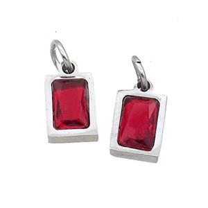 Raw Stainless Steel Pendant Pave Red Zircon Rectangle, approx 4x6mm [SSB2496]