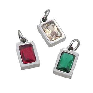 Raw Stainless Steel Pendant Pave Zircon Rectangle Mixed, approx 4x6mm [SSB2497]