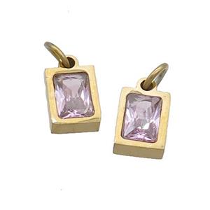 Stainless Steel Pendant Pave Pink Zircon Rectangle Gold Plated, approx 4x6mm [SSB2498]