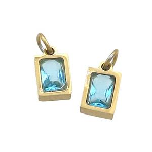 Stainless Steel Pendant Pave Aqua Zircon Rectangle Gold Plated, approx 4x6mm [SSB2499]