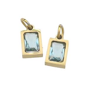 Stainless Steel Pendant Pave Aqua Zircon Rectangle Gold Plated, approx 4x6mm [SSB2500]