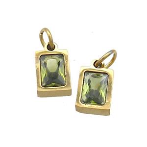 Stainless Steel Pendant Pave Olive Zircon Rectangle Gold Plated, approx 4x6mm [SSB2501]