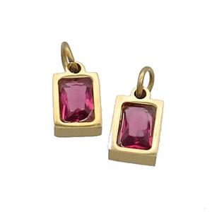 Stainless Steel Pendant Pave Red Zircon Rectangle Gold Plated, approx 4x6mm [SSB2502]
