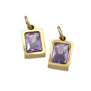 Stainless Steel Pendant Pave Purple Zircon Rectangle Gold Plated, approx 4x6mm [SSB2503]