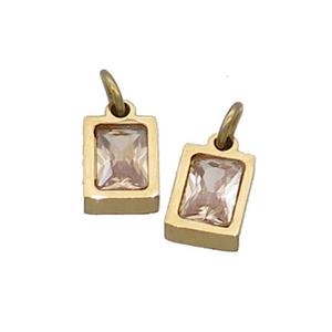 Stainless Steel Pendant Pave Champagne Zircon Rectangle Gold Plated, approx 4x6mm [SSB2504]