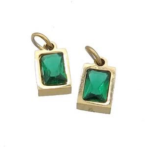 Stainless Steel Pendant Pave Green Zircon Rectangle Gold Plated, approx 4x6mm [SSB2505]