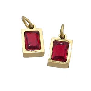Stainless Steel Pendant Pave Red Zircon Rectangle Gold Plated, approx 4x6mm [SSB2506]