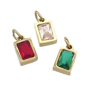Stainless Steel Pendant Pave Zircon Rectangle Gold Plated Mixed, approx 4x6mm [SSB2507]