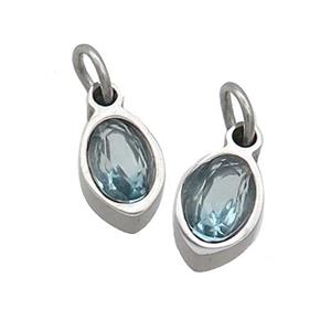Raw Stainless Steel Eye Pendant Pave Aqua Zircon, approx 4x6mm [SSB2508]