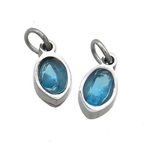 Raw Stainless Steel Eye Pendant Pave Aqua Zircon, approx 4x6mm [SSB2509]