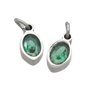 Raw Stainless Steel Eye Pendant Pave Green Zircon, approx 4x6mm [SSB2511]