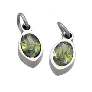 Raw Stainless Steel Eye Pendant Pave Olive Zircon, approx 4x6mm [SSB2512]
