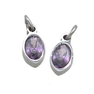 Raw Stainless Steel Eye Pendant Pave Purple Zircon, approx 4x6mm [SSB2513]