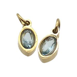 Stainless Steel Eye Pendant Pave Blue Zircon Gold Plated, approx 4x6mm [SSB2518]